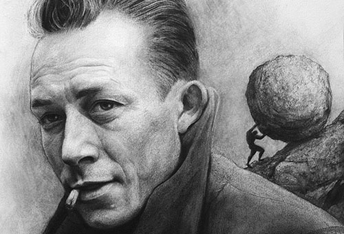 Albert Camus - realistic charcoal portrait drawing of the most famous French philosopher by Singapore artist Liu Ling