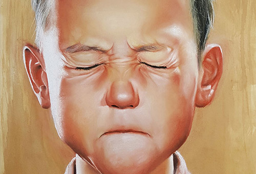 Look Me in the Eye - realistic colored charcoal portrait drawing of a child with asperger's syndrome. Photo reference is the cover of John Elder Robison's book.