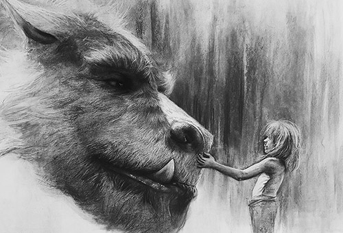 Pete's Dragon - charcoal drawing study of a movie scene from Disney's Pete's Dragon