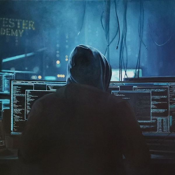 Commissioned oil painting of a hacker