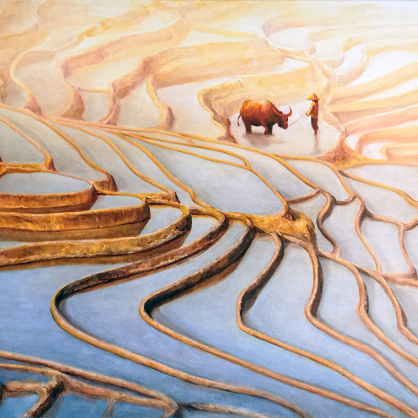 Commissioned landscape painting of terrace field