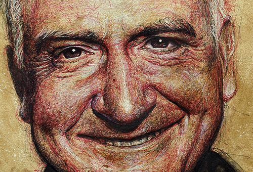 Douglas Adams (sold art) - realistic portraits made of scribbles by contemporary Singapore visual artist Liu Ling