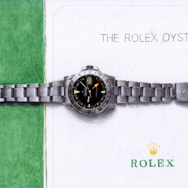 Still life drawing of a Rolex watch